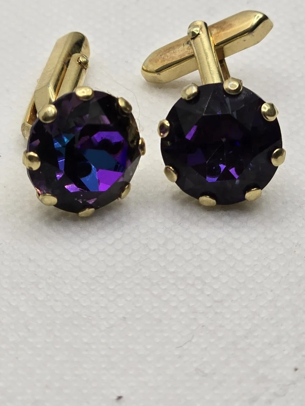 Vintage Blue Purple Mirror Glass Cufflinks